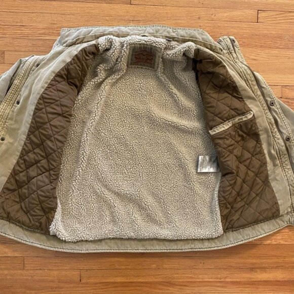 Levis Jacket Mens Small Olive Green Sherpa Lined Field Military Utility Canvas - Picture 9 of 12
